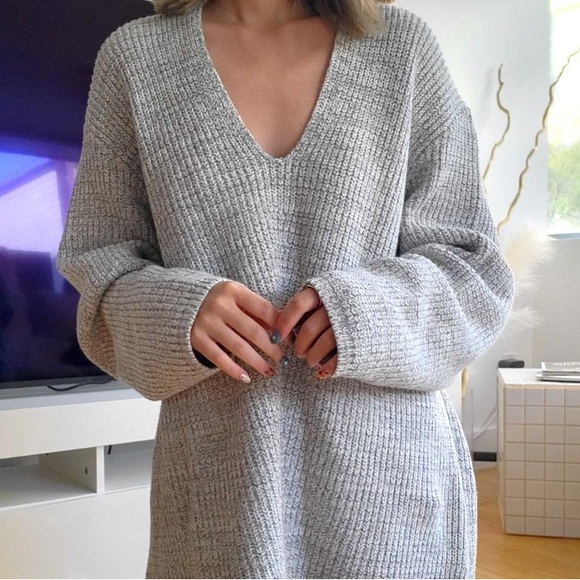 Urban Outfitters Sweaters | Knit Oversized Sweater | Color: Gray/White | Size XS - Picture 1 of 8